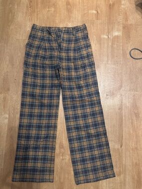 MOTHER Plaid Corduroy Wide-Leg Pants in Blue and Tan size 29